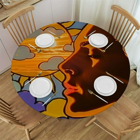 

HAOXIT Fitted Round Tablecloth Ethnic Floral Abstract Indian Style Art Bohemia Flower Blue Table Cover Elastic Edged Table Cloth Fits Round Tables 54-58