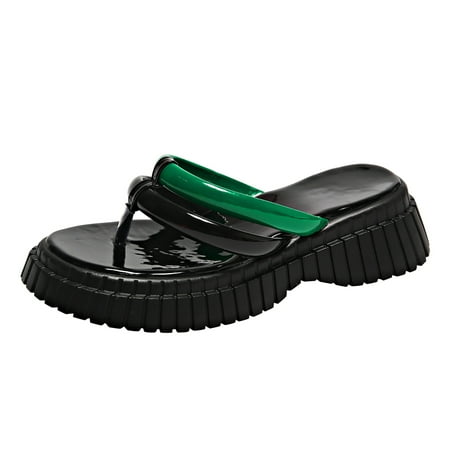 OJSFQUFP Women Shoes Casual Flat Sandals for Women Flip Flops for Women with Thick Soles Summer New Non Slip Beach Sandals WomenS Slippers Black 38