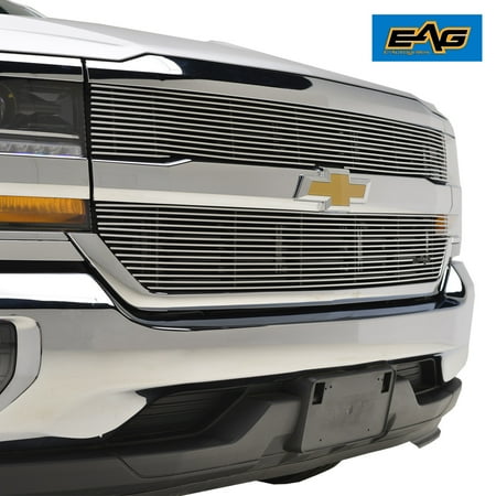 - EAG 16-18 Chevy Silverado 1500 Billet Grille Insert Front Upper Aluminum Polished Overlay 2PCS