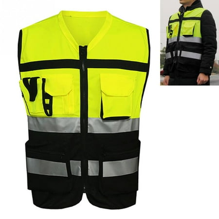 

tooloflife Security Reflective Vest Jacket with 2 Pockets Visibility Reflective Stripes Size L/XL/XXL/XXXL
