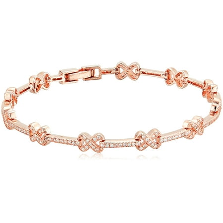 Decadence Sterling Silver Rose Micropave X Bar Cubic Zirconia Bracelet