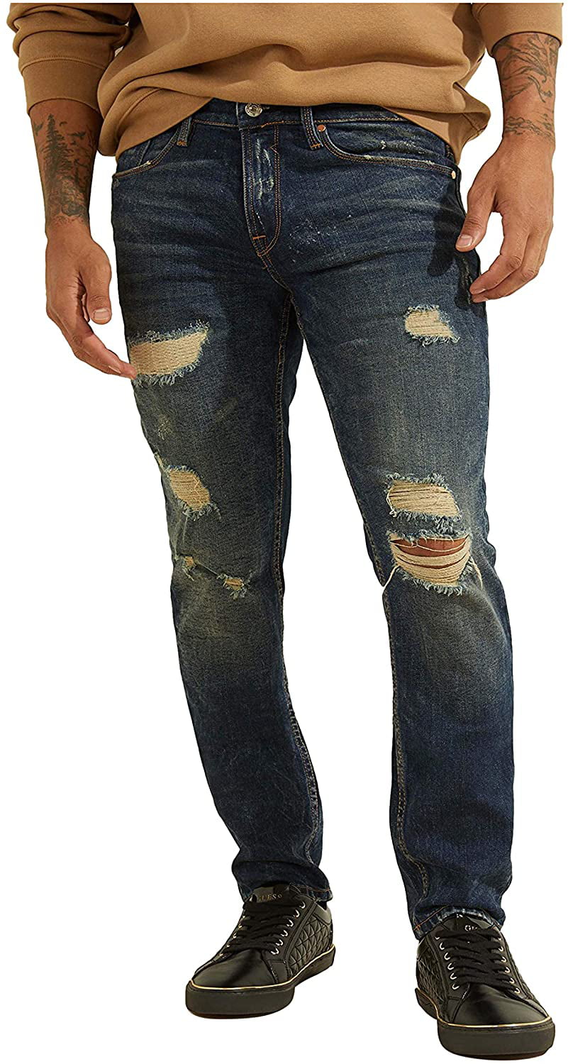 Guess Slim Straight Leg Jeans Men's Size 40 X 30 Classic Dark Distressed Wash 