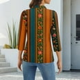 thumbnail image 3 of CCRFTGI 3/4 length sleeve womens tops Business Work Polo Shirts Golf V Neck Collared Shirts Fall Fashion Vintage Ethnic Print Loose Button Tees Orange M, 3 of 4