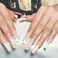 thumbnail image 2 of 24Pcs Blue Butterfly False Nails Long Ballet with French Design Wearable Fake Nails Glitter Full Cover Press on Nails Tips Art FGS, 2 of 7