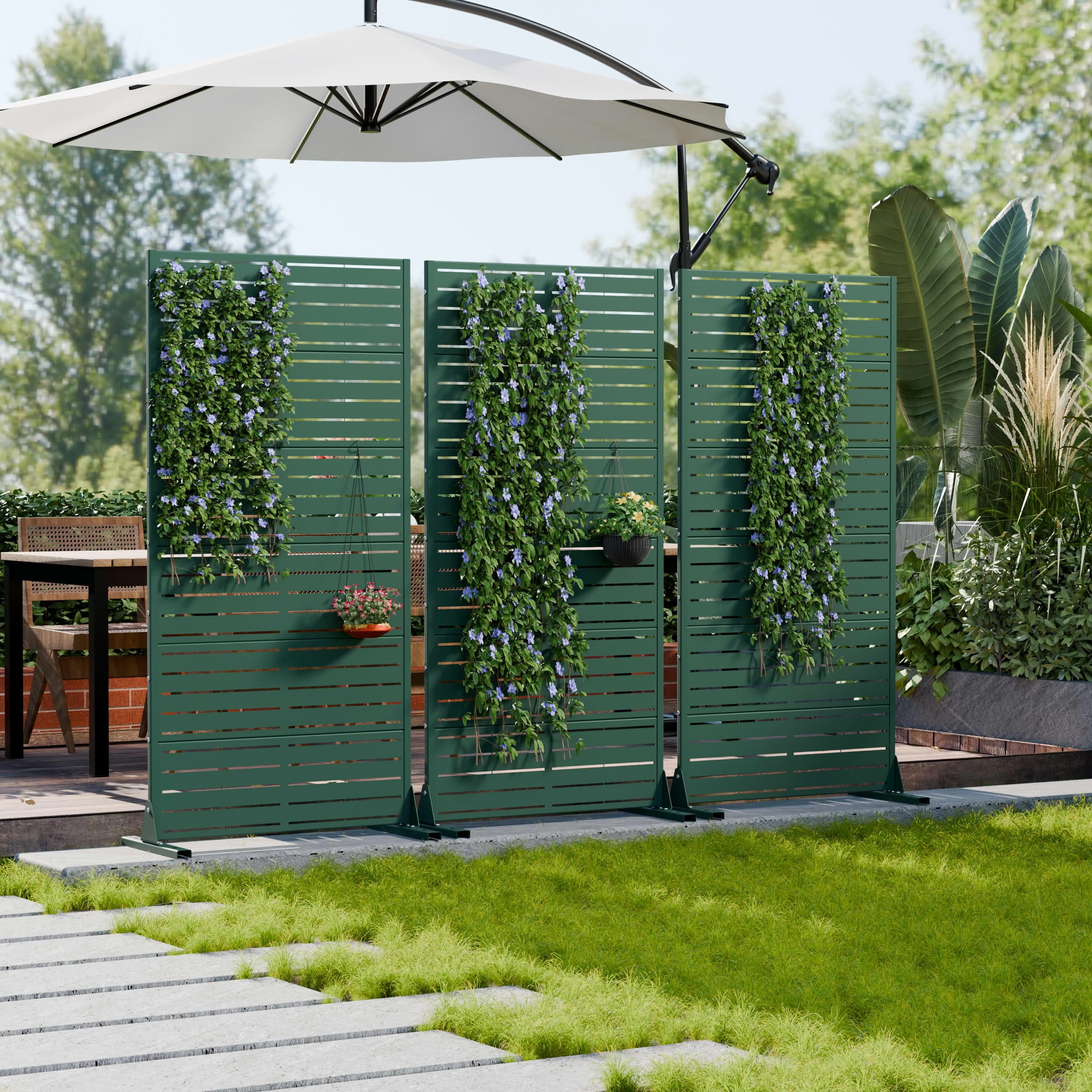 MAYEERTY Outdoor Metal Privacy Screen 6ft × 3ft Dark Green, 6-Panel Classic Louvered Galvanized Iron, Easy Install for Patio