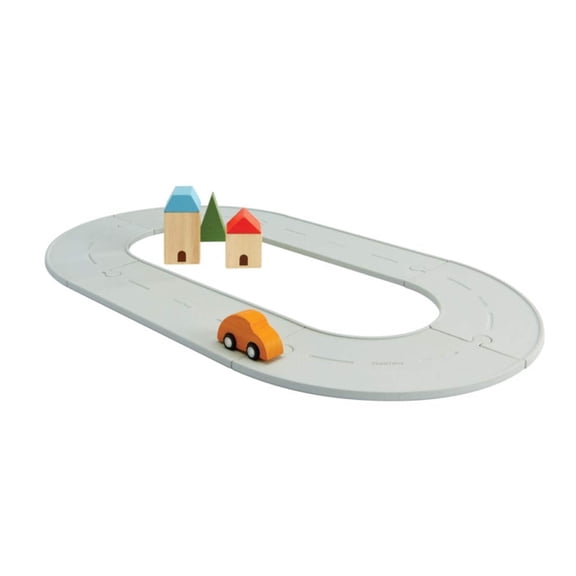 PlanToys® Rubber Road & Rail Set Small Montessori Play Set | Imagination, Problem Solving and Early Movement Exploration | Eco Friendly Road and Rail Set for Meaningful Play
