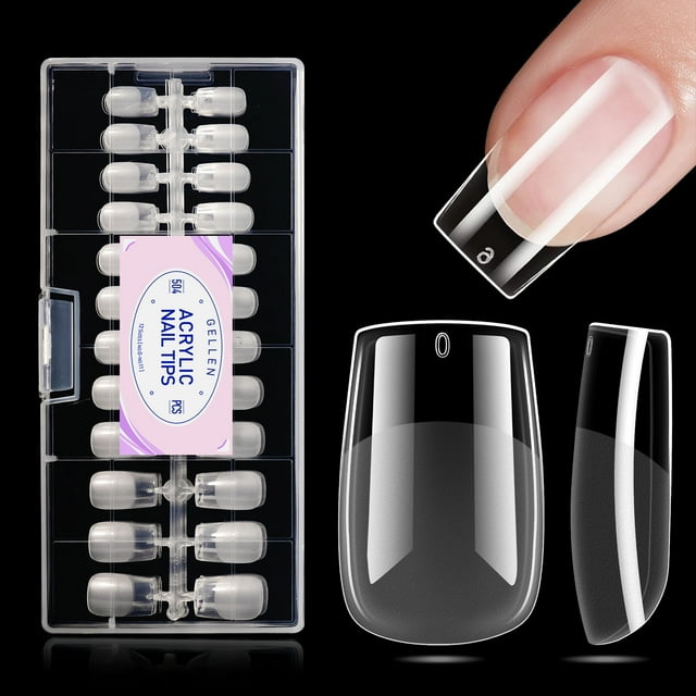 Gellen Puntas de Uñas Postizas Cuadradas Cortas para Presionar sobre las Uñas, 504 Puntas de Gel Suave para Extensiones de Uñas Cubierta Completa Preformadas 12 Tamaños de Uñas Postizas Transparentes
