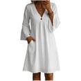 thumbnail image 2 of Yteetum 3/4 Sleeve Dresses for Women Summer V Neck Cotton Linen Midi Dresses Casual Solid Loose Lightweight Breathable Quickly Dry Travel Vacation Dress, 2 of 8