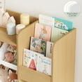 thumbnail image 5 of Hiphuta Kid Storage Toy Organizer, Wood Toy Storage Organizer with 4 Toy Boxes, Kids Bookcase with Book Rack, Natural, 5 of 8