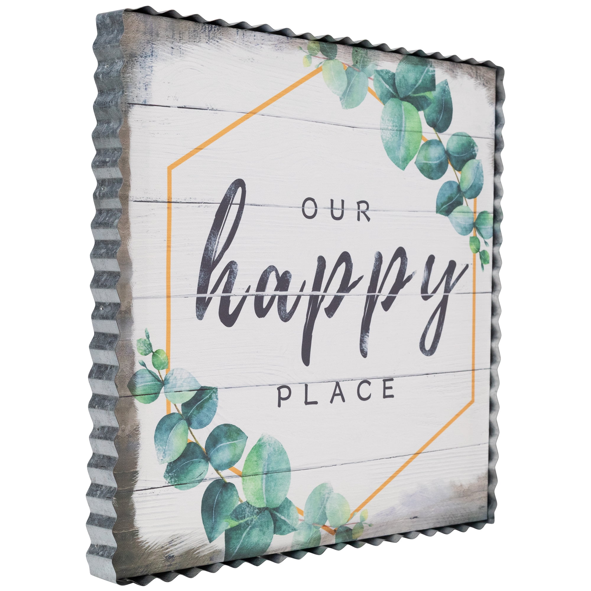 Northlight Our Happy Place Metal Framed Canvas Wall Sign - 12" x 12" - White and Green