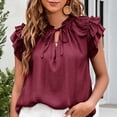 thumbnail image 2 of Blusa con mangas con volantes de color liso, blusa con escote en V y mangas con volantes para mujer, muy recomendada, 2 of 6