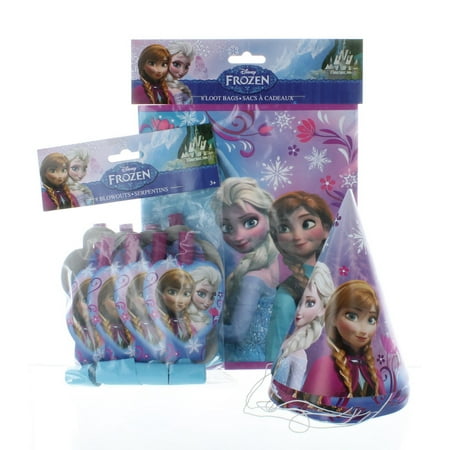 1st Birthday Party Loot Bags - Disney Frozen 8 Kids Party Favor Kit Hats Blowouts Loot Bags Birthday Fun Set