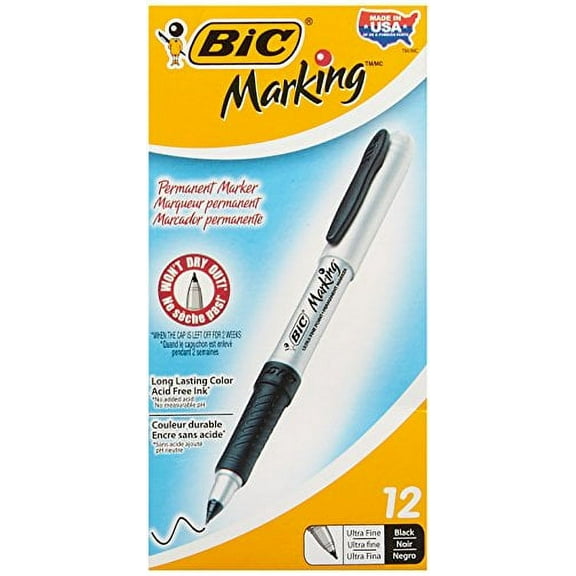 BIC Marking Ultra-Fine Tip Permanent Marker, Tuxedo Black, Dozen