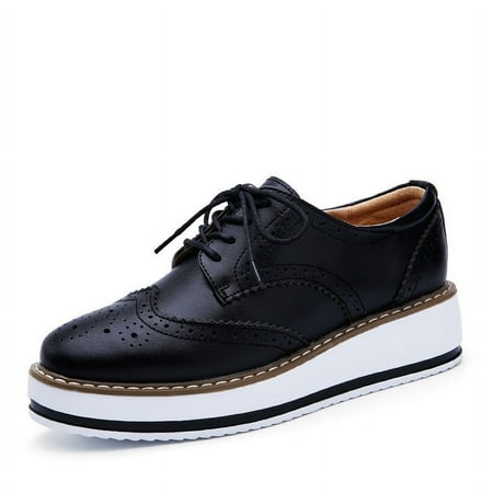

Xysaqa Flats for Women House Shoes for Women Plain Face Style Matsuke Thick Sole Leather Sports British Style Block Medium Heel Hollowed Out Women s Shoes Business Casual Shoes Women on Clearance