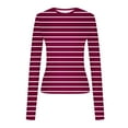 thumbnail image 5 of yillto Womens Striped Long Sleeve Crop Top Crewneck Basic Slim T Shirts Girls Fashion Trendy Outfits, 5 of 7