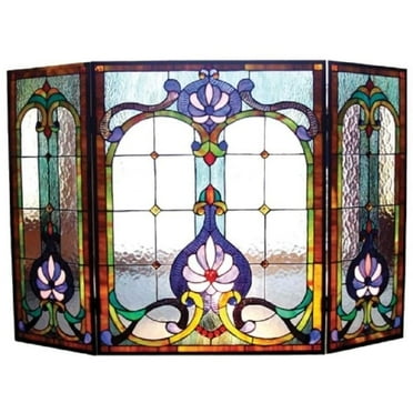 Chloe Lighting Victorian Stained Glass Fireplace Screen