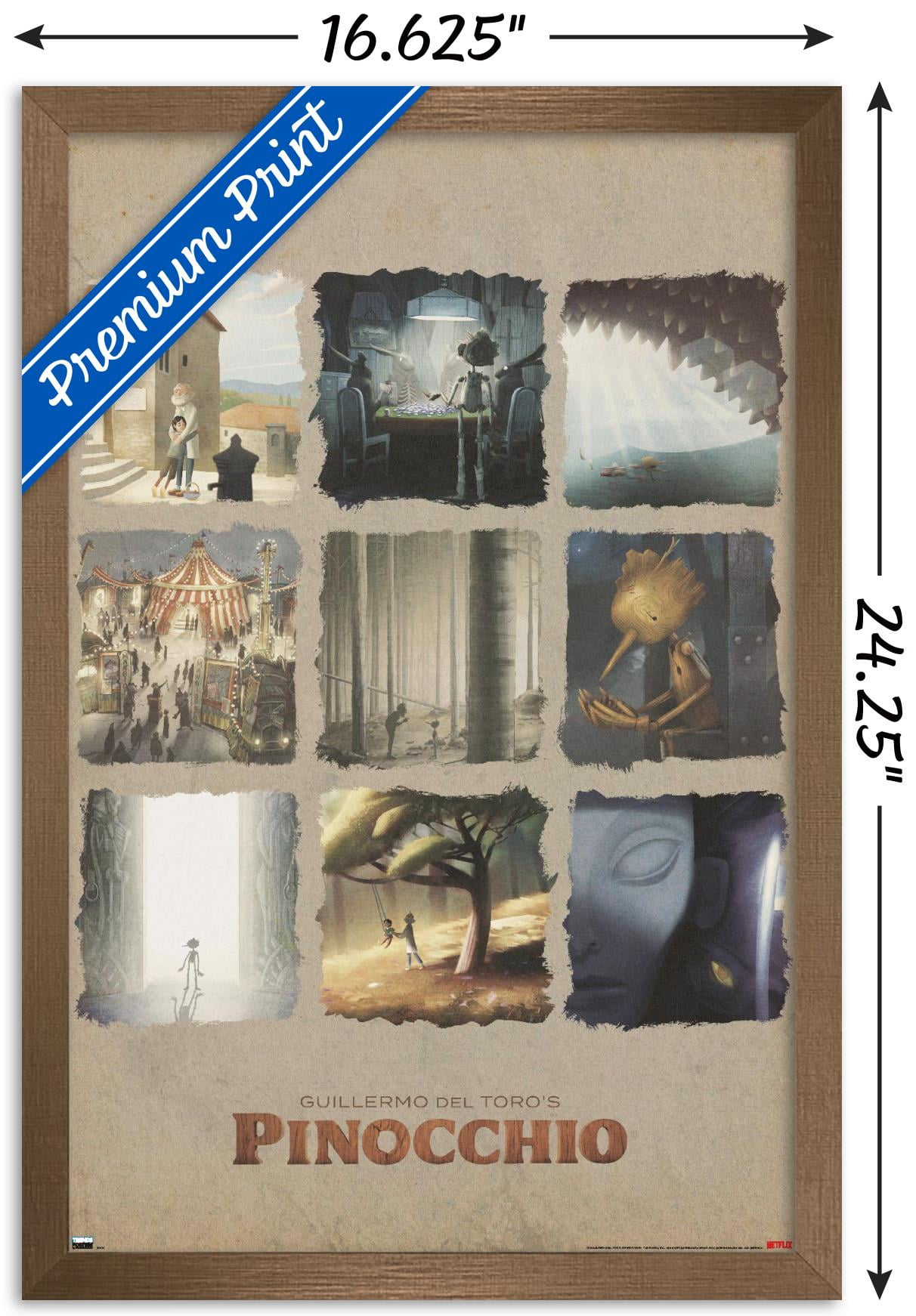 Netflix Guillermo Del Toro's Pinocchio - Grid Wall Poster, 14.725" x 22.375" Framed
