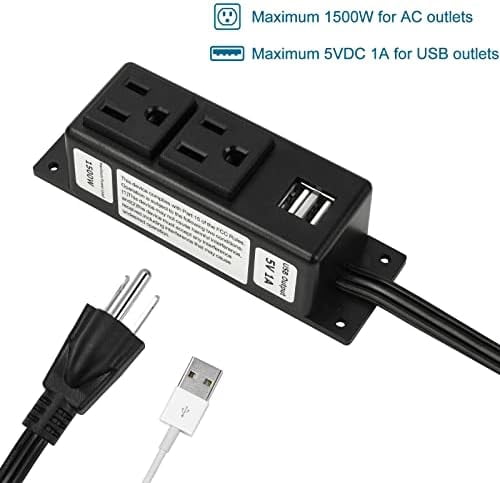 Gun Safe Power Outlet Strip with 2 USB Ports. 10 FT Flat AC Cable with Removable 3-Prong Plugs. Outlet Accessory for Gun Safe, Cabinets, Closet, Drawer. Black. Certified$$Tools & Hardware Other