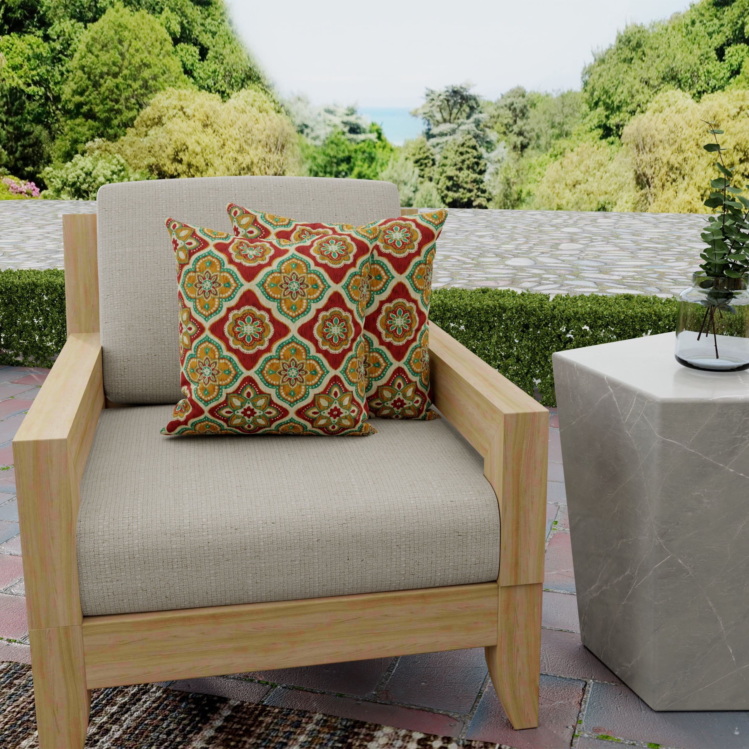 Jordan Manufacturing 16" x 16" Adonis Jewel Crimson Medallion Square Outdoor Throw Pillow (2 Pack)