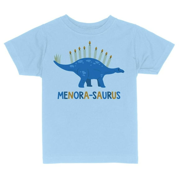 TeesAndTankYou Menora-saurus Hanukkah Toddler Kids T-Shirt 2T Light Blue