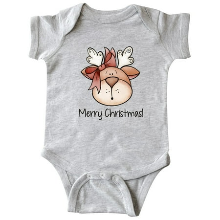 

Inktastic Merry Christmas Reindeer Head Gift Baby Boy or Baby Girl Bodysuit