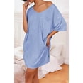 thumbnail image 3 of Ekouaer Womens Tshirt Nightgown Cotton V Neck Sleepshirts Comfy Casual Nightshirt for Women Peacock Blue L, 3 of 5