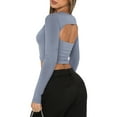 thumbnail image 4 of Women Y2k Crop Tops Long Sleeve Round Neck Backless Cutout Slim Fit T-shirt Streetwear, 4 of 5