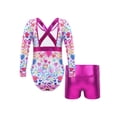 thumbnail image 2 of YiZYiF Kids Girls Gymnastics Leotard and Shorts Outfit Long Sleeve Cartoon Prints Dancewear, 2 of 7