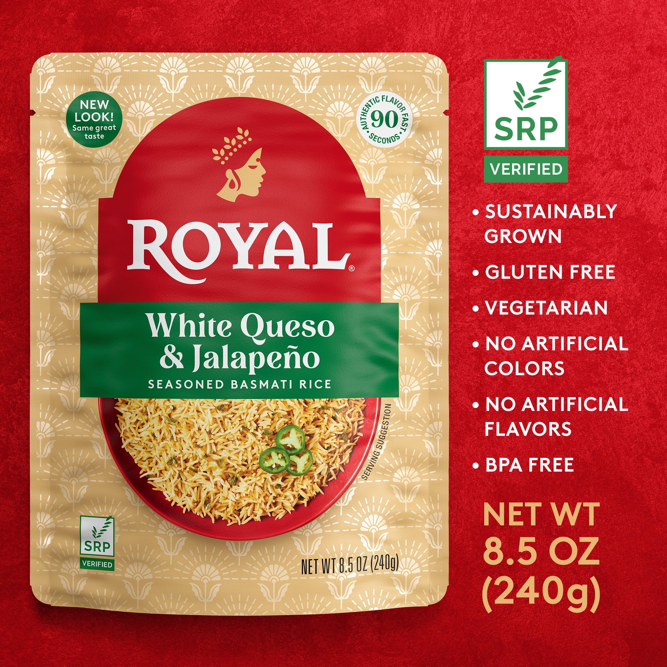 (2 pack) Royal White Queso & Jalapeno Basmati Rice - Ready to Heat Basmati Rice - 8.5 oz Microwaveable Pouch