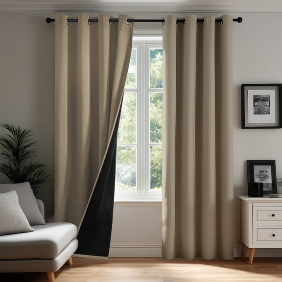 ZOPZO Thermal Blackout Curtains, Khaki, 52W x 84L Inch, Noise Reducing Grommet Top Drapes for Home Window, Bedroom or Living Room, 2 Panels