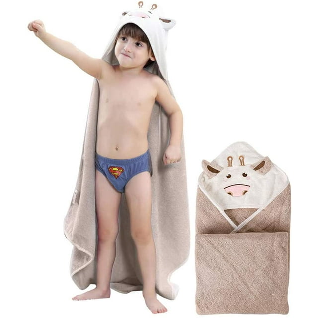Toalla con capucha de vaca beige para baño y playa, adecuada para bebés, 100% algodón suave y absorbente, toalla con capucha con cara de animal, 35 x 35 pulgadas, tamaño grande, color beige brillar Electrónica