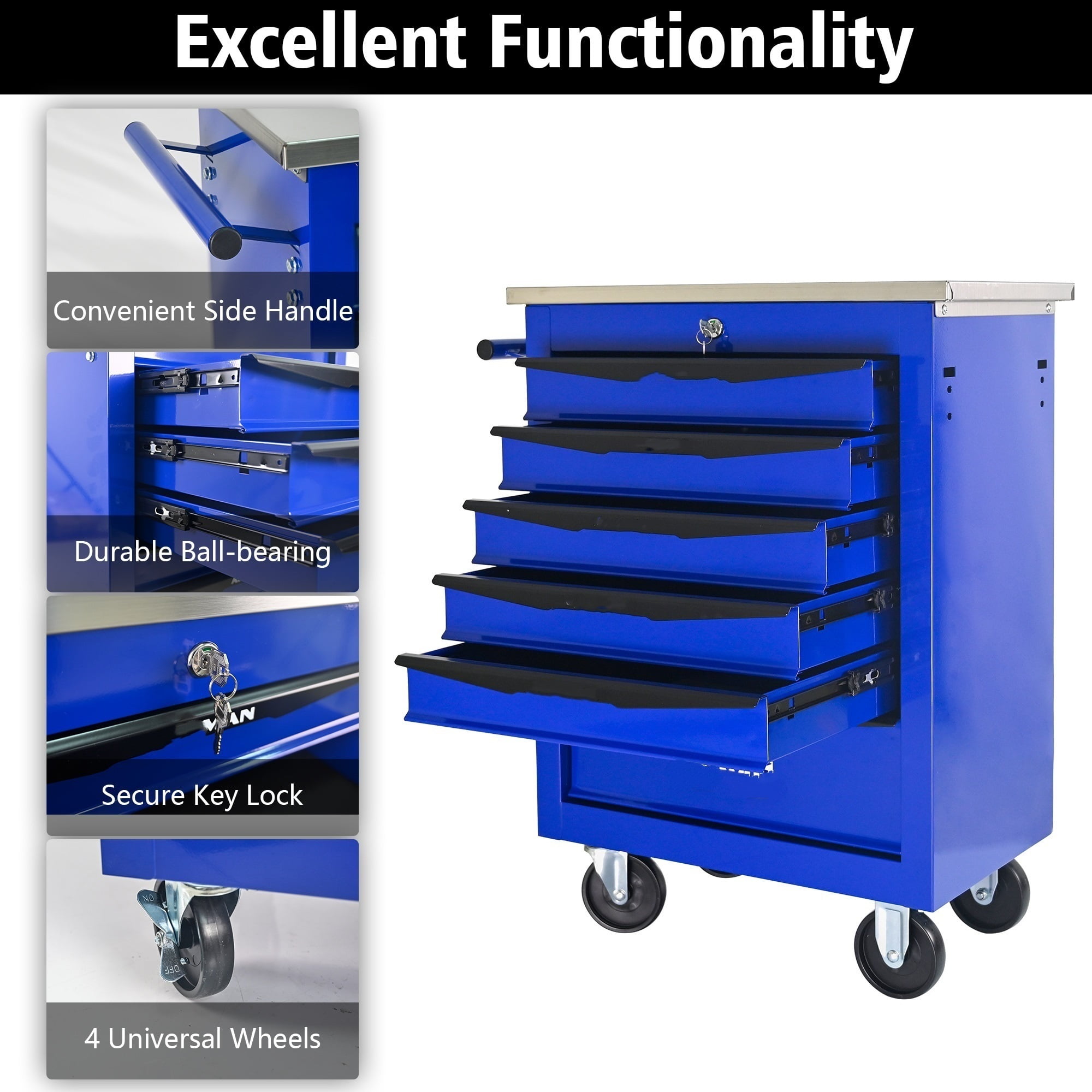 6 Drawers Tool Cart on Wheels,Lockable Multifunctional Metal Rolling Tool Chest