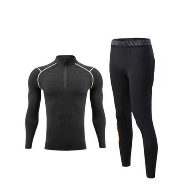 Guardurnaity Ropa deportiva para hombre, ropa deportiva para correr, ejercicio, gimnasio, traje deportivo, traje térmico transpirable elástico, chándal con Pijama Verde negro L Guardurnaity AP013099-12B