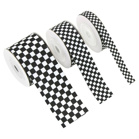 Masteelf 3 Rolls Black Grosgrain Ribbon Plaid Ribbon 450.00X3.80X0.10CM