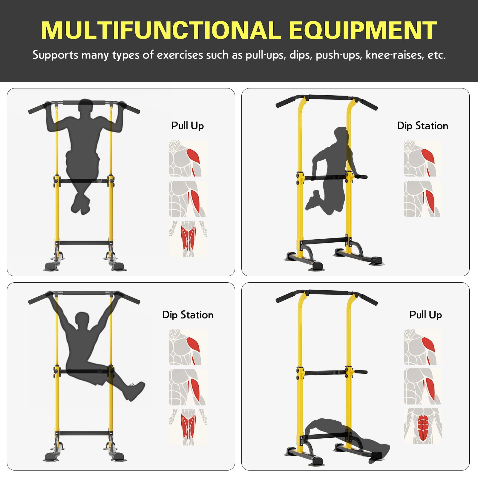 SogesPower Adjustable 83"H Pull up Bar Power Tower Multifunctional Fitness Station for Home