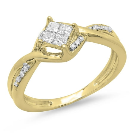 - Dazzlingrock Collection 0.33 Carat (ctw) 18K Princess & Round Diamond Swirl Wave Engagement Ring 1/3 CT, Yellow Gold, Size 7.5