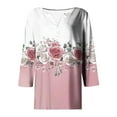 thumbnail image 3 of Oplxuo Henley Shirts for Women 3/4 Sleeve Tunic Tops V Neck Button Shirt Dressy Cute Print Tshirt Basic Cotton Ladies Blouse, 3 of 3