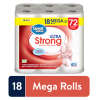 Great Value Ultra Strong Toilet Paper, 18 Mega Rolls