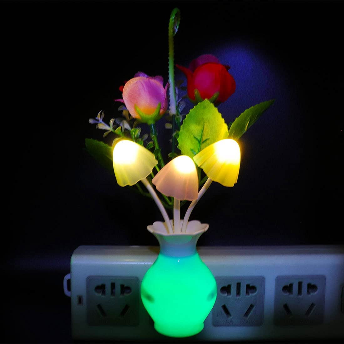 Plug in LED Night Light Energy Saving Lamp Dream Nightlight Rose Flower Mushroom 