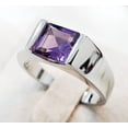thumbnail image 2 of Mens Amethyst Ring, 925 Sterling Silver Men's Engagement Ring, 8mm Emerald Cut Purple Gemstone February Birthstone Wedding Band Ring Jewelry, 2 of 4