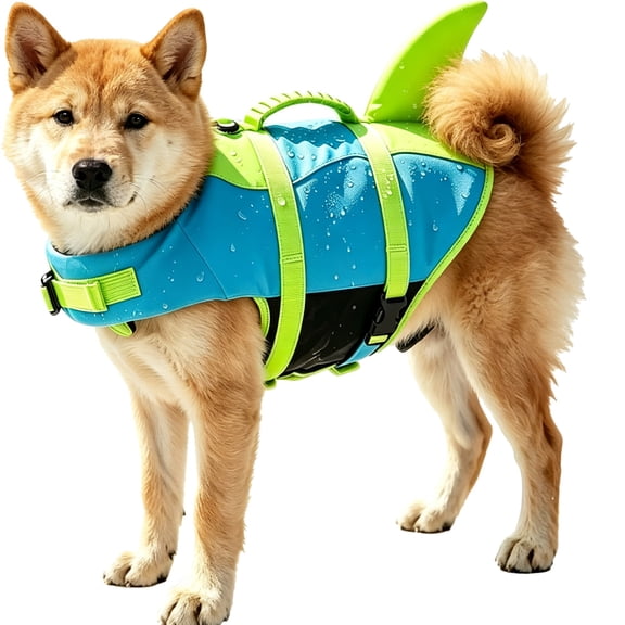 Large Dog Life Jacket, Shark Dog Swim Vest with High Buoyancy, Sturdy Handle, Adjustable Puppy & Adult