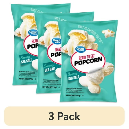 (3 pack) Great Value Sea Salt Ready to Eat Popcorn, 6 oz