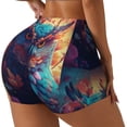 thumbnail image 2 of Kdxio Colorful Feather Owl Print Workout Shorts for Women Seamless Soft Smooth Gym Yoga Scrunch Active Shorts, 2 of 5