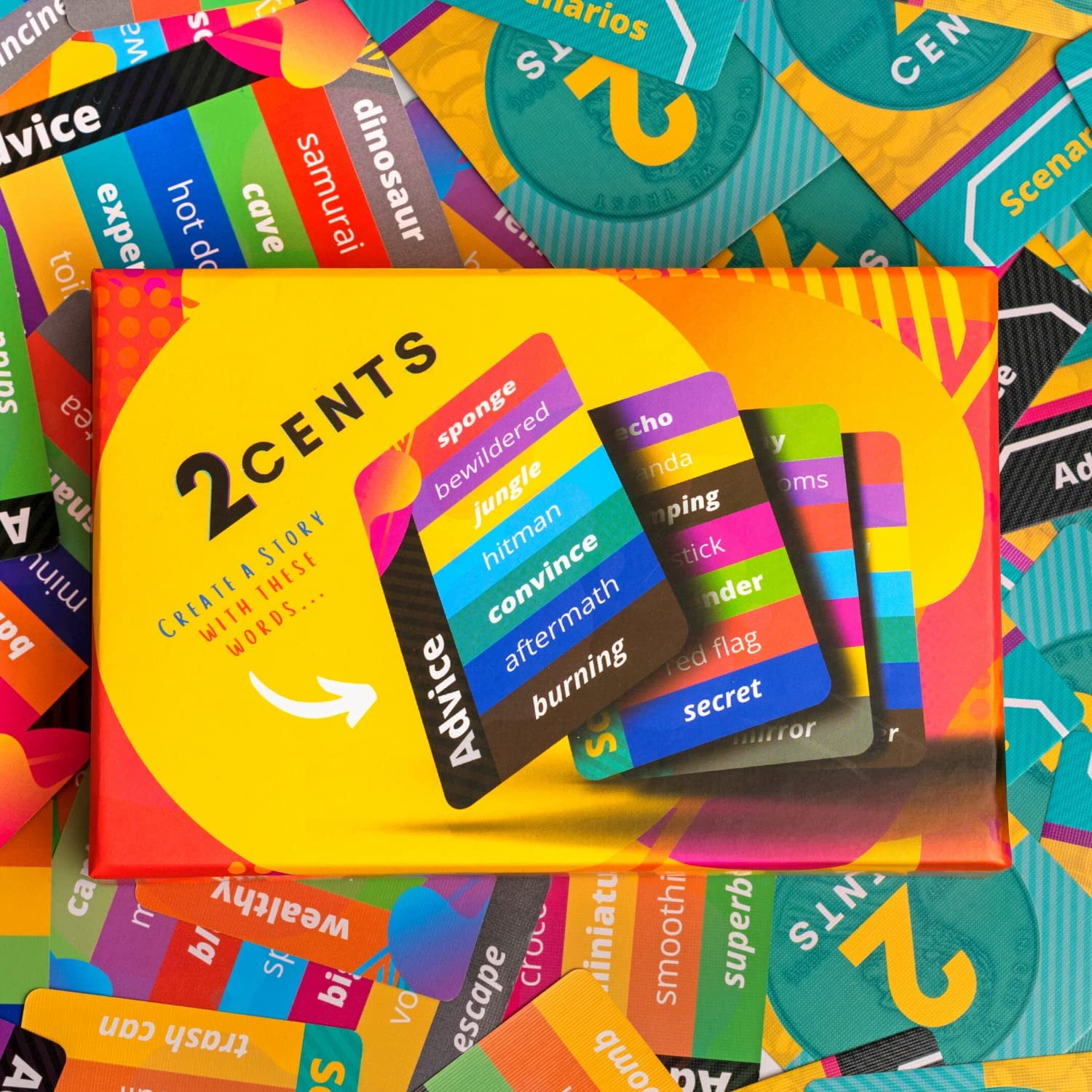 2 Cents Family-Friendly Comedy Storytelling Game Cards - Funny and Creative Improv Story Card Games for All Ages - Fun Groups Gathering, Party Activities, Adult Game Night - 3 - 8 Storyteller Players