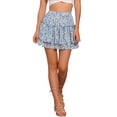 thumbnail image 1 of Falda corta de gasa con volantes en capas y estampado floral para mujer, cintura elástica, azul, talla M, 1 of 6