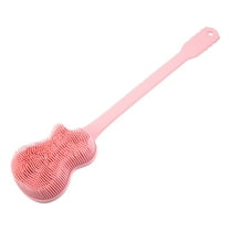 Unique Bargains 1Pc Back Scrubber for Shower Bath Silicone Body Brush with Long Handle for Skin Exfoliating Pink