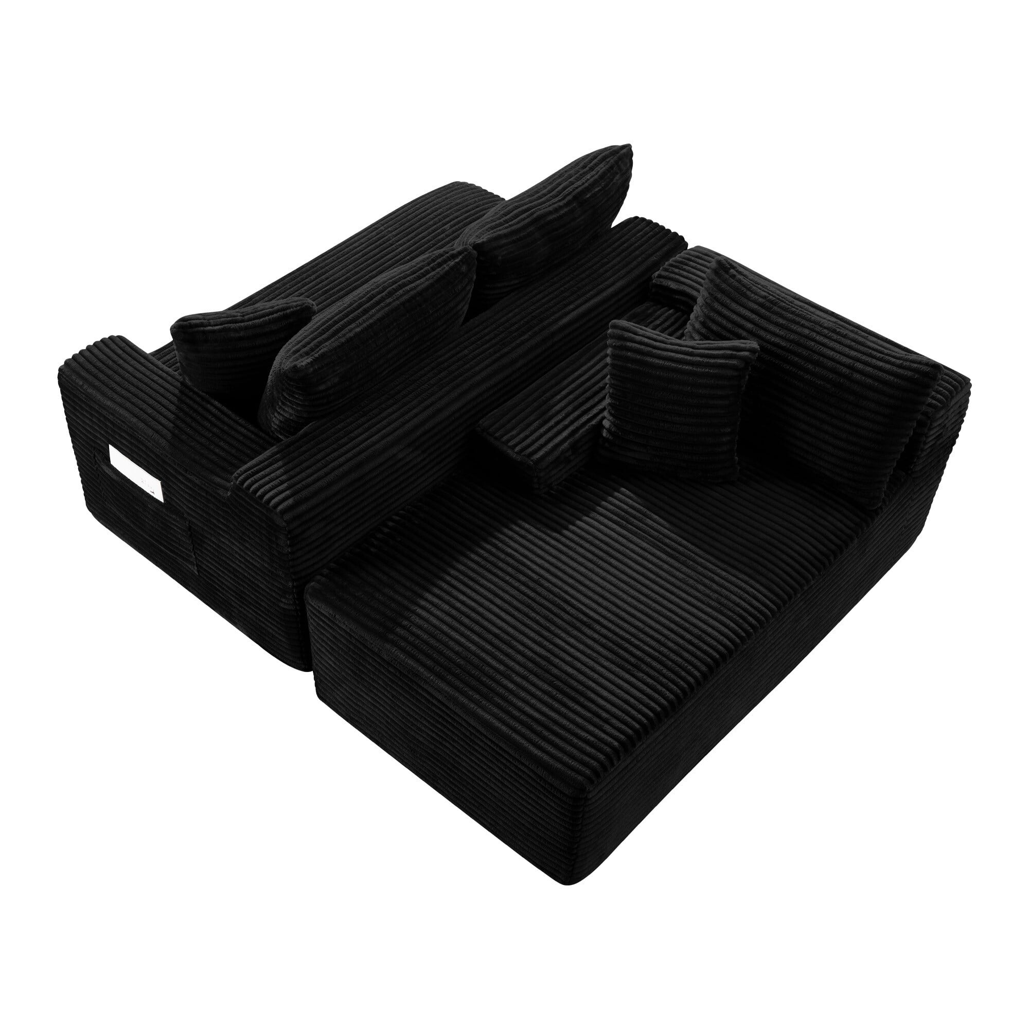 DEALTOPS 106 Inch Modular Corduroy Sectional Sofa with Left Chaise, No Assembly Required, Black
