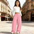 thumbnail image 2 of lnmuld Girls Solid Wide Leg Sweatpants Soft Loose Casual Trousers with Side Pockets Pink,14-15 Years, 2 of 4