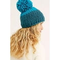 thumbnail image 3 of FREE PEOPLE Womens Aqua Colorblock Crochet Cozy Up Winter Beanie Hat Cap, 3 of 3