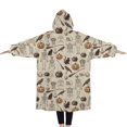 thumbnail image 2 of Oversized Wearable Blanket Hoodie,Beige Halloween Skull Pumpkin Cat Pattern Sherpa Blanket Hoodie with Super Pockets,Super Warm Fuzzy Pullover for Women & Men, 2 of 6